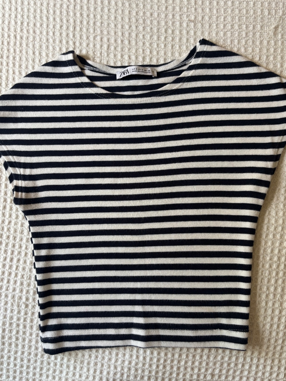 Zara Black/Navy and White Striped Crop Top